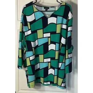 Links Multicolor Geometric 3/4 Sleeve Casual Travel Career Tunic Top 3X
